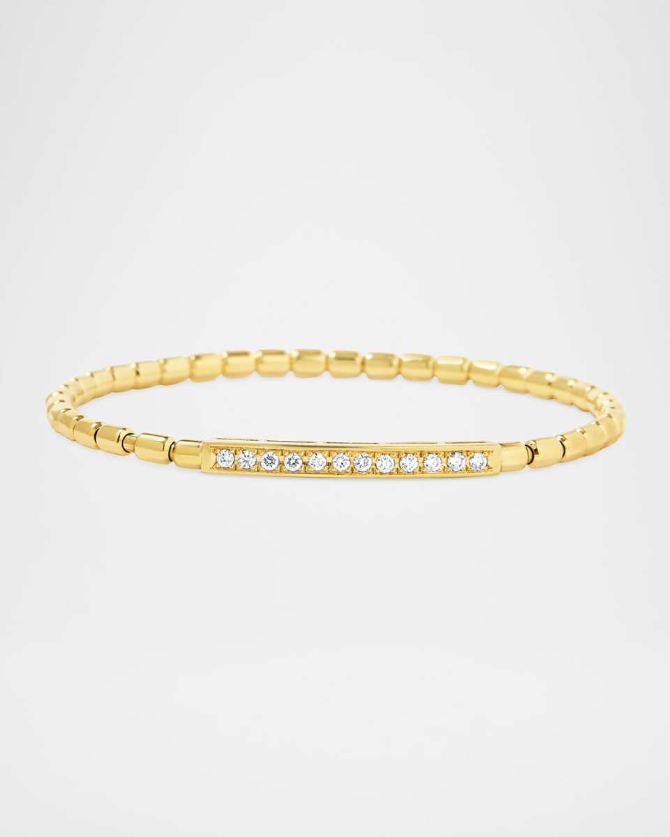 18K Yellow Gold Diamond Bar Stretch Bracelet, 7"L